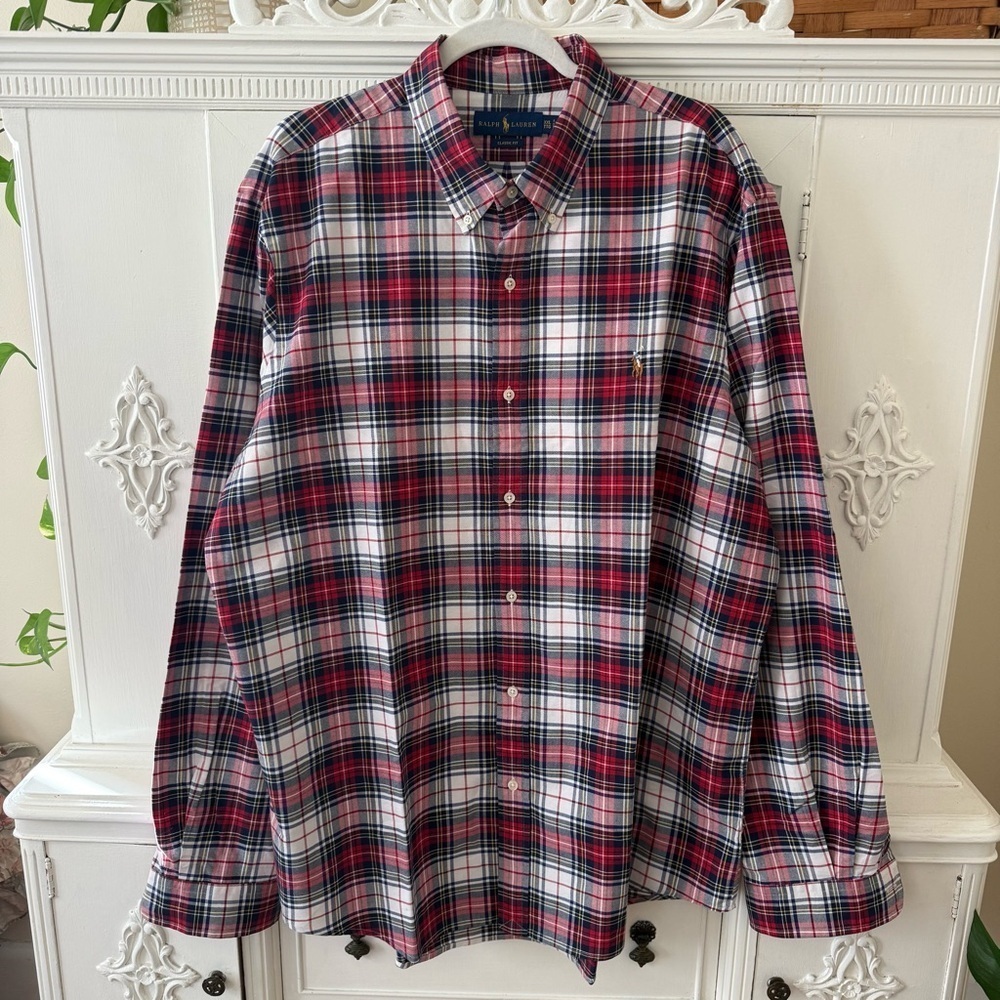 Ralph Lauren Classic Fit Cotton Plaid 
Button Down Long Sleeve Shirt